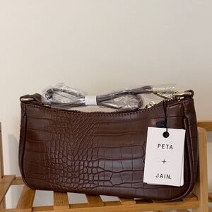Peta + Jain Chocolate Brown Croc-Embossed Shoulder Bag